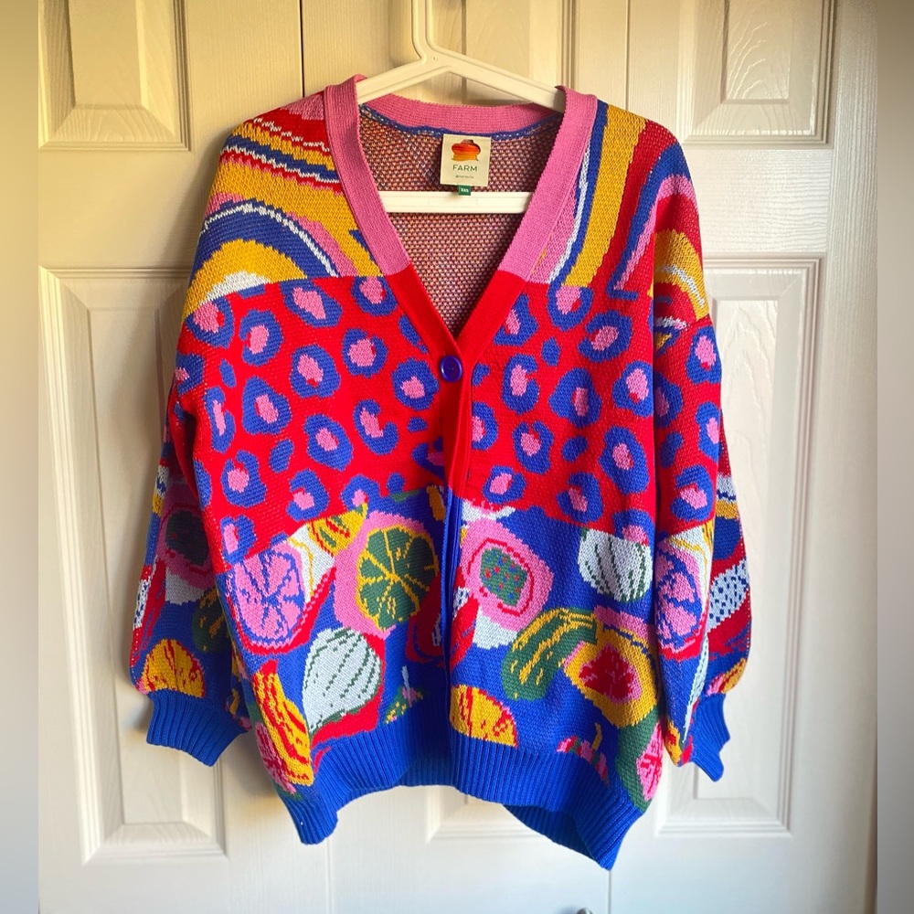 FARM Rio Multicolor Patchwork Knit Cardigan - Red, Blue, Pink, Yellow, Green - Picture 6 of 13